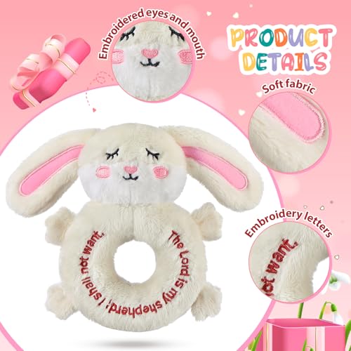 Image of Karenhi Bunny Beige Stuffed Animal Little Stuffed Animal Praying Baptism Soft Plush Snuggle God's Toy Embroidered Religious Gifts for Boys Girl Baby Shower Mom Barnyard Nursery Decor Doll Toy