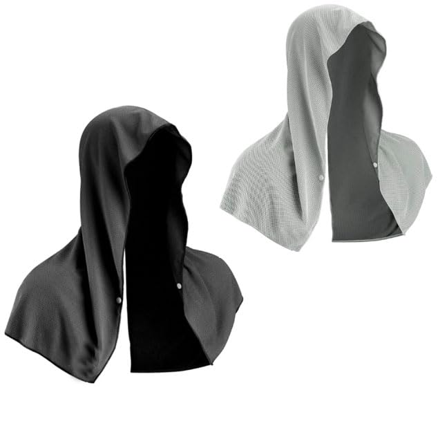 Cooling Hoodie Towel, Neck and Face Towel, UV Protection Neck Wraps, Sport Workout Camping Cycling Towel for Hot Weather (Black+Grey) (2 Pack)