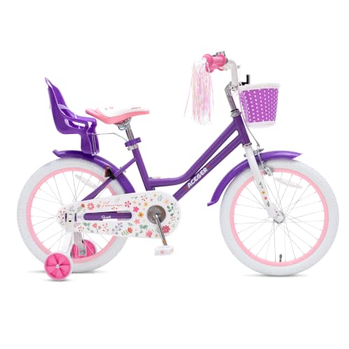 Image of Bixike Princess Style Girls Bike with Basket for 2-13 Years Old Kids and Toddlers, 12 14 16 18 Inch Bicycle for Children with Training Wheels and Streamers, 20 Inch with Kickstand, Multiple Colors