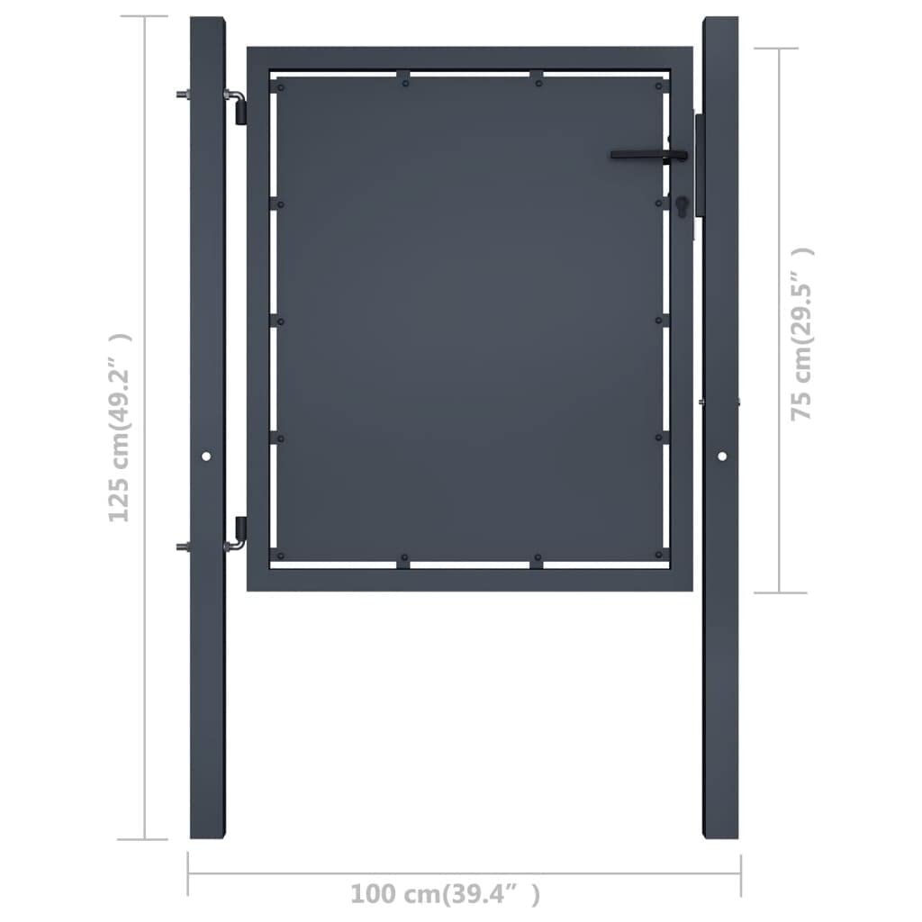 Gartentor Gartentür Hoftor Hoftür Gartenpforte Zauntor Zauntür Doppeltor Tor Garten Zaun Pforte Doppelflügeltor Stahl Anthrazit,100 x 75 cm