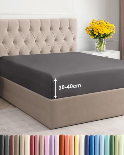 Drap Housse 160x200 cm Bonnet 40 cm Extra Profond - Microfibre de Polyester Brossé Douce - Matelas Épais Jusqu’à 40 cm (16