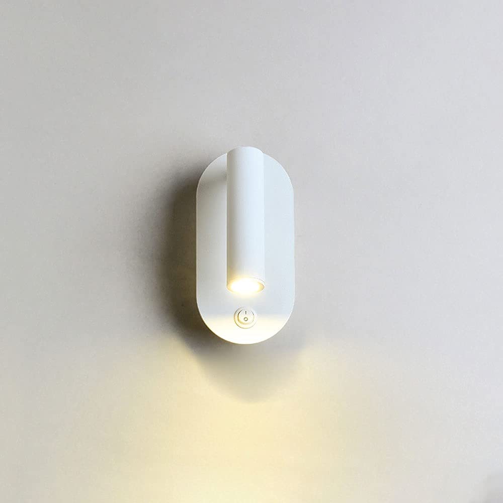 Reading Light LED Wall Spotlight Bedroom Bedside Lamp, 90+350° Adjustable Headboard Accent Spot Lighting Fixture Indoor Sconce, Warm White Single Spotlight Fitting, 3000K (Color : White)