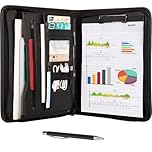Leathario Portfolio Folder A4, Conference Folder with Notepad, Vegan Leather Travel Document Holder with Pockets for Tablets Notepads Files, Document Organiser, Office Supplies