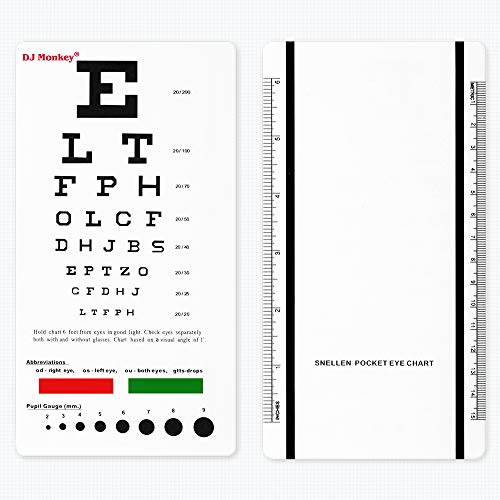 DJ Monkey Pocket Eye Chart Snellen, Mini Portable 3.85×7.28 inches Size Eye Testing Chart for Visual Acuity Measuring