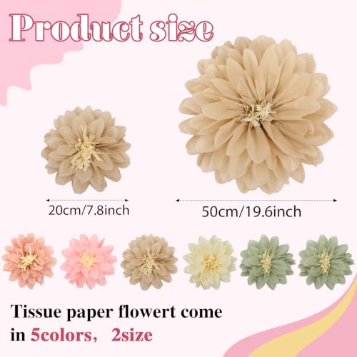 Image of Watersay 12 Pcs 10 inch 20 inch Large Tissue Paper Flowers, Sage Green Cream Pink