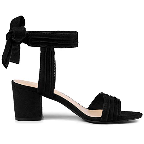 Allegra K Women's Open Toe Ankle Tie Back Black Block Heels Sandals - 9 M Us #TOP5