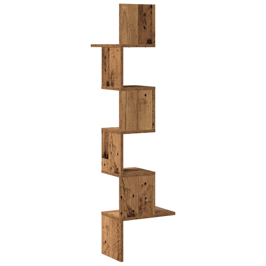 Wand-Eckregal Altholz-Optik 32x32x127,5 cm Holzwerkstoff | Platzsparendes Design, Multifunktional für Wohnzimmer, Pflegeleicht mit feuchtem Tuch