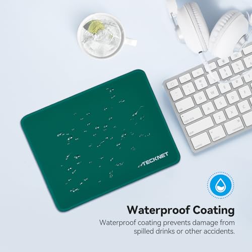 Image of TECKNET Mouse Pad with Anti-fray Stitchin, Waterproof Surface & Non-Slip Rubber Base with Stitched Edges Gaming Mouse Mat for Laptop，Compatible with Laser and Optical Mice - Dark Green