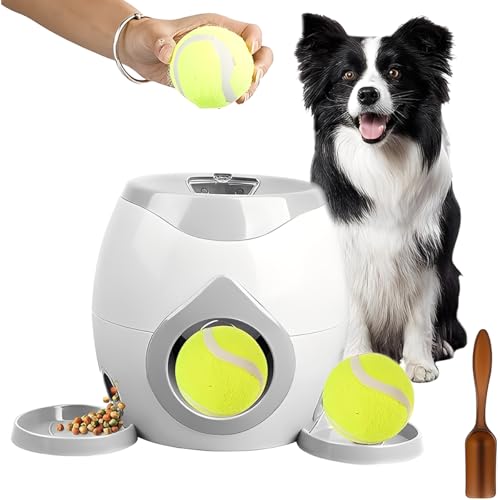 犬 ボールランチャー おもちゃ 小型犬 自動 投げ 投球機 ボール2個付き (自動ボール投げ 犬用 ロボピッチャ 直径2cm未満のスナック適 200g大容量 自動ボールキャッチ) 【小型犬〜中型犬用 知育玩具 ストレス解消 運動不足解消 室内遊び 屋外用】