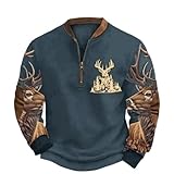Mens Western Pullover Retro Stand Collar Long Sleeve Sweater Quarter Zip Big and Tall Aztec Graphic Sweatshirt（1-Brown,Large）