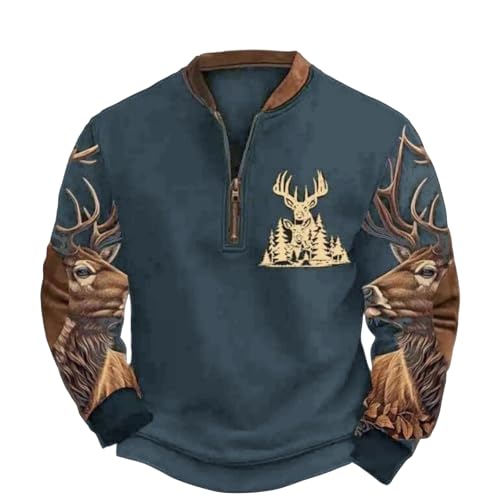 Mens Western Pullover Retro Stand Collar Long Sleeve Sweater Quarter Zip Big and Tall Aztec Graphic Sweatshirt（1-Brown,Large）