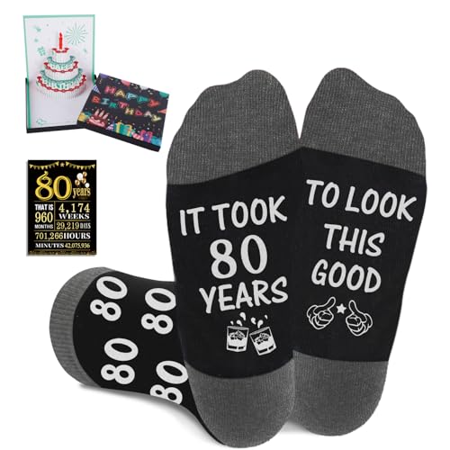 Amosking 80th Birthday Gifts for Men Socks for 80 Year Old Man 3D Pop Up Greeting Card Poster Anniversary Card Mens 80th Birthday Gifts