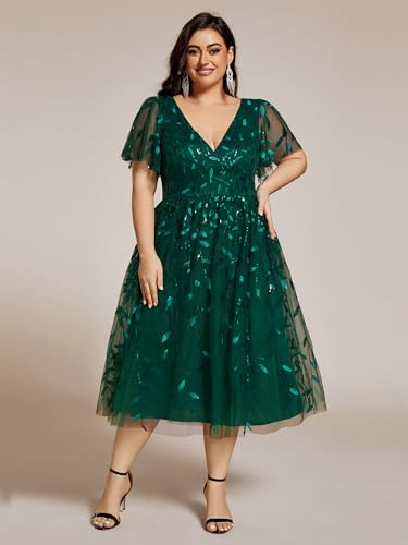 Image of Ever-Pretty Womens Embroidered Tulle Plus Size Cocktail Evening Party Dress A-Line Midi Wedding Guest Dresses for Curvy Women