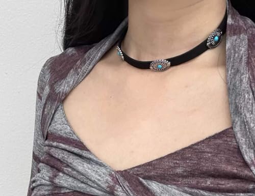 Turquoise Choker Necklace for Women Gothic Black Velvet Choker Necklace Boho Black Choker Necklaces Vintage Western Turquoise Choker Necklaces Cosplay Jewelry3