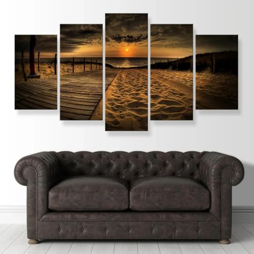 Affiche decoration murale vue sur l'ocean et plage en 5 parties pour salon moderne