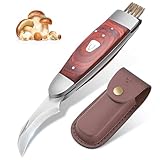 JASON Cuchillo para setas con cepillo Navaja para setas profesional Cuchillo plegable para exteriores con funda de PU para recoger setas Navaja champiñon