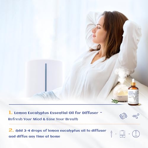 Image of HIQILI Lemon Eucalyptus Oil, for Spary, Diffuser, Indoors, Outdoors, Garden, Yard, 100% Pure Natural - 3.38 Fl Oz