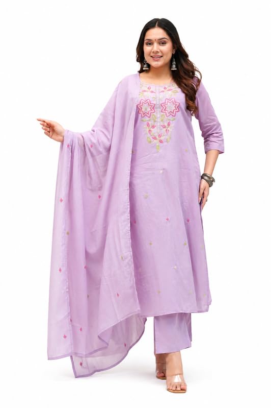 Women's Art Silk Embroidered Kurta Pant with Dupatta Set | Straight Ethnic Suit | Round Neck 3/4 Sleeve | Festive, Wedding for Women-picture-50