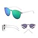 JIM HALO Rimless Polarized Sunglasses for Women Men Round One Piece Mirror Lens (Transparent Frame/Polarized Mirror Green Lens)