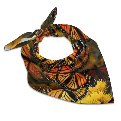 Head Scarf for Women Satin Silk Feeling Bandana Monarch Butterflies Neck Scarf Fashion Accessories