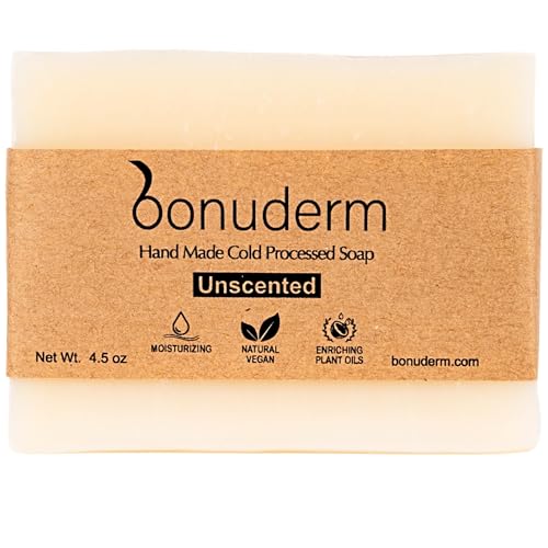 bonuderm All Natural Bar Soap for Women & Men | Natural Unscented & Fragrance Free Soap | Moisturizing & Sensitive Skin | Vegan | Plastic-Free | Handmade in the USA