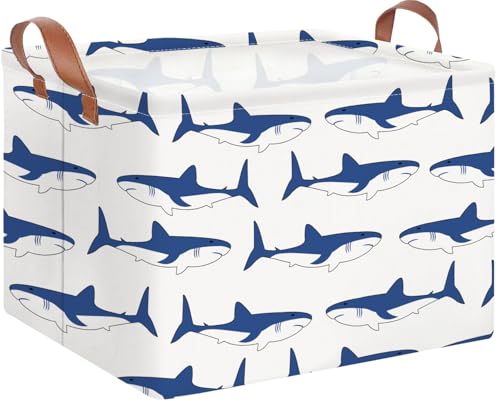 Image of NTAOHAMPER Rectangular Storage Basket,Collapsible Gift Basket with Handles,Kids Toys /Books Box,Room Decor(Shark)