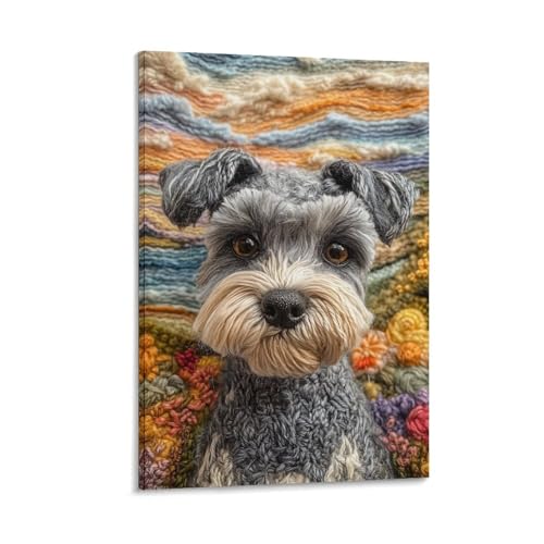 Peintures sur toile Schnauzer pour decoration couloir et salon chaleureux