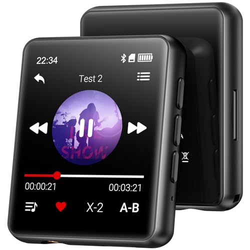 Leitor MP3 Bluetooth, 128 GB, leitor de música, altifalante incorporado e rádio FM, 1,8 polegadas mini MP3 crianças e desportos (preto)