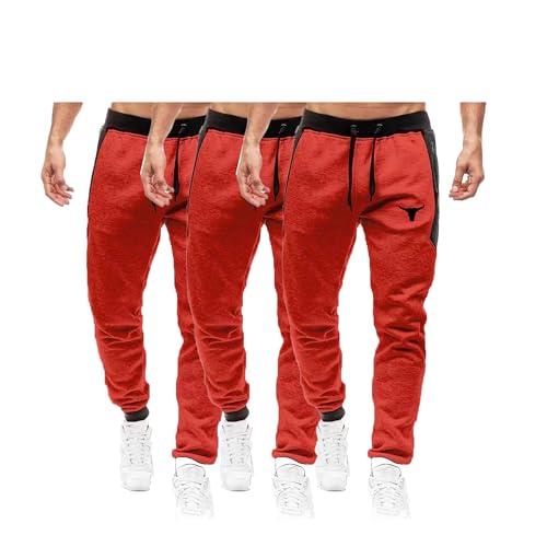 3 Pack Sweatpants for Men Elastic Waist Jogger Pants Casual Stitching Contrast Color Trousers Comfy Relaxed 3PC-
