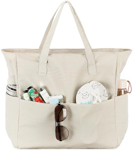 Image of LEDAOU Large Beach Tote Bag Women Waterproof Sandproof Zipper Beach Tote Bag for Pool Gym Grocery Travel with Wet Pocket | Sandproof