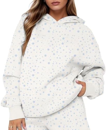 Women Y2k Oversized Floral Print Fleece Pullover Cute Hoodies Preppy Snowflake Hooded Sweatshirts Aesthetic Fall image 5