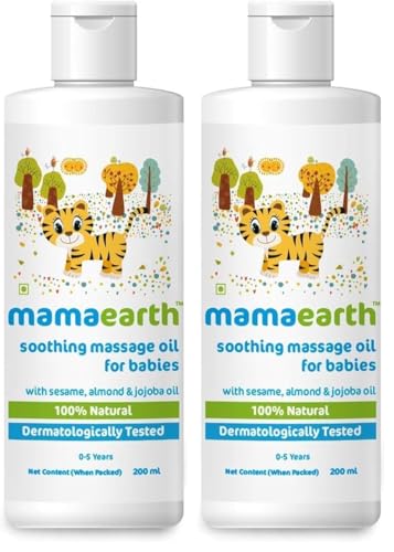 Image of Mamaearth Soothing Massage Oil for Babies - 200ml | Infused with Sesame, Almond & Jojoba Oil | Heals Skin & Builds Immunity, Light & Safe, Non-staining Oil (Pack of 2)