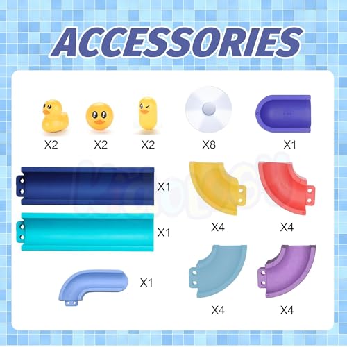 Image of Kidology Small Duck Slide Track Bath Toys for Toddlers - DIY Baby Shower Bathtub Fun Toy, Yellow Ducks Slide Set, Interactive Water Play for Kids, Birthday Gift for Boys & Girls (34 Pcs Set)