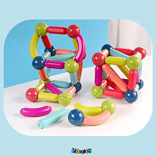 Image of Kidology Magnetic Stick Building Blocks Set for Kids | Colorful Magnetic Sticks and Balls Construction Toy | Montessori STEM Educational Magnet Game for Boys & Girls | 3D Learning Toy Gift (26 Pcs)