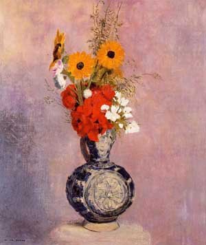 Peinture à l'huile romantique Bouquet de Flowers in a Blue Vase, l'élégance d'Odilon Redon