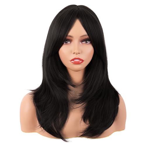 MapofBeauty 20 Inch/50 cm Long Layered With Bangs Straight Synthetic fiber Shoulder Length Hair for Daily Use...