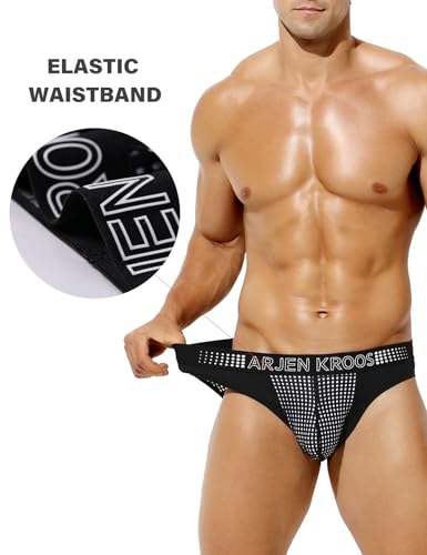 Arjen Kroos Men's Briefs Sexy Mesh Dotted Breathable Underwear with Pouch 3 Pack2