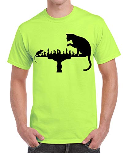 Image of Caseria Men's Cotton Printed T-Shirt -Cat Rat Chess | 100% Cotton | Half Sleeves | Regular Fit | Printed | Round Neck | Graphic T Shirt