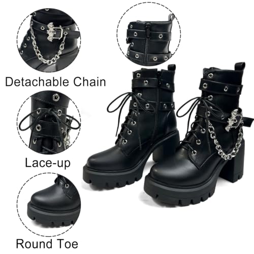 FOREADA Gothic Women Platform Boots Chain Chunky Heel Combat Ankle Booties by FOREADA - Used condition - Image 6