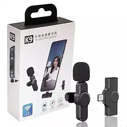 Microfone K9 Sem Fio, Compatível com IOS, com Espuma Protetora, Preto