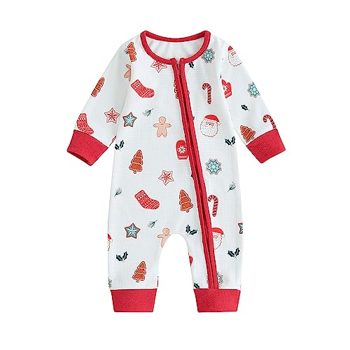 Image of niceclould Newborn Baby Boy Girl Christmas One Piece Footies Rompers Jumpsuit Long Sleeve Legging Bodysuit Playsuit Clothes (V-White,0-3 Months)
