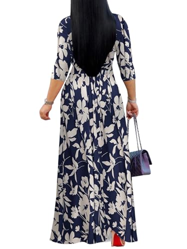 Yajedo Womens Casual Summer Maxi Dress Plus Size Sexy Warp V Neck 3/4 Sleeve Sundress with Poctets2