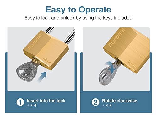Puroma HU-XI-201 2 Pack Keyed Padlock Waterproof Solid Brass Lock thumb #2