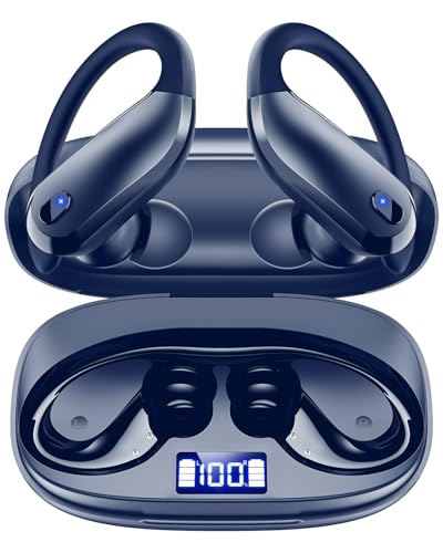 Image of Wireless Earbuds Bluetooth 5.3 Sport Headphones with Earhooks,IPX7 Waterproof Earphones,48H Playtime Earbuds,Lightweight 7.8g,Noise Cancelling Mic Bluetooth Headphones for Running & Workout (Navy)