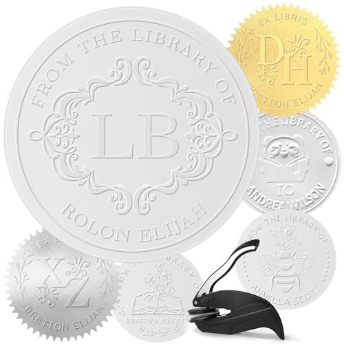 WBgjsnklbnl Sello de grabado en relieve personalizado de mano para biblioteca, hombre, profesor, oficina, libros, sobres, servilletas