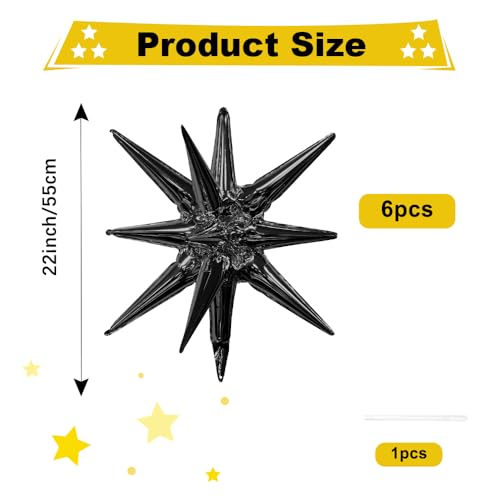 Image of Star Balloons, 6 PCS Black Star Balloons 22 Inch Explosion Foil Mylar Balloon Starburst Balloon Cone Balloon for Bachelorette Birthday Wedding Baby Shower New Year Anniversary Graduation Party Decor