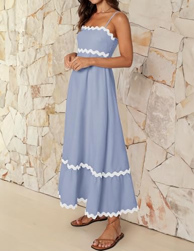Image of ZESICA Women's 2026 Summer Spaghetti Straps Sleeveless Backless Sundress Flowy Smocked Lace Swing A Line Midi Dress