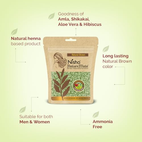 Image of Nisha Hair Colour for Women - Natural Brown, 45g, Pack of 3 | Pure Henna-Based Powder | Long-Lasting Herbal Formula | Reduces Hair Fall & Damage | Ammonia-Free