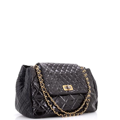 Pre-Loved Accordion Reissue Flap Bag Quilted Glazed Calfskin Maxi, Black2