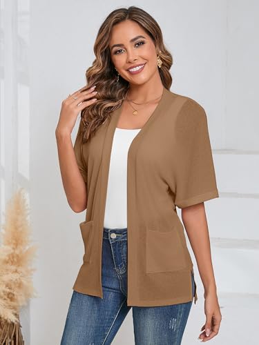 Heymoments Women's Lightweight Open Front Cardigans Short Sleeve Casual Soft Knit Cardigan Sweaters with Pocket S-2XL3